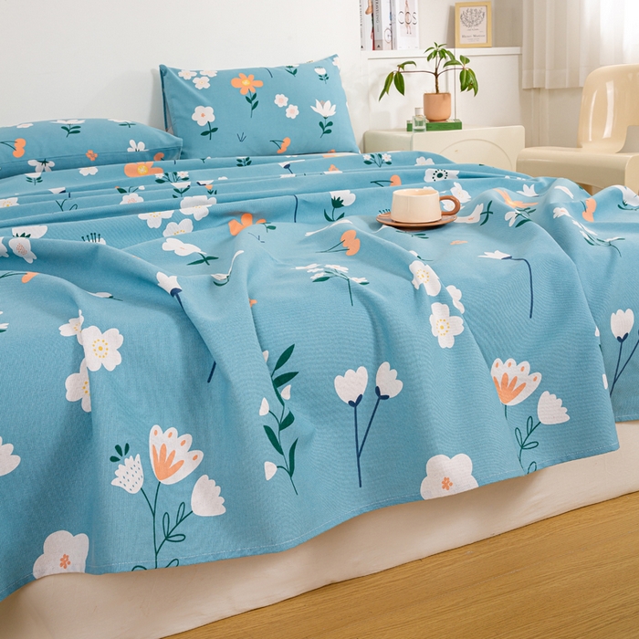 91家纺网 家纺一手货源 找家纺 红日子纺织品 2025新款直播热卖原棉老粗布印花床单三件套 如夏