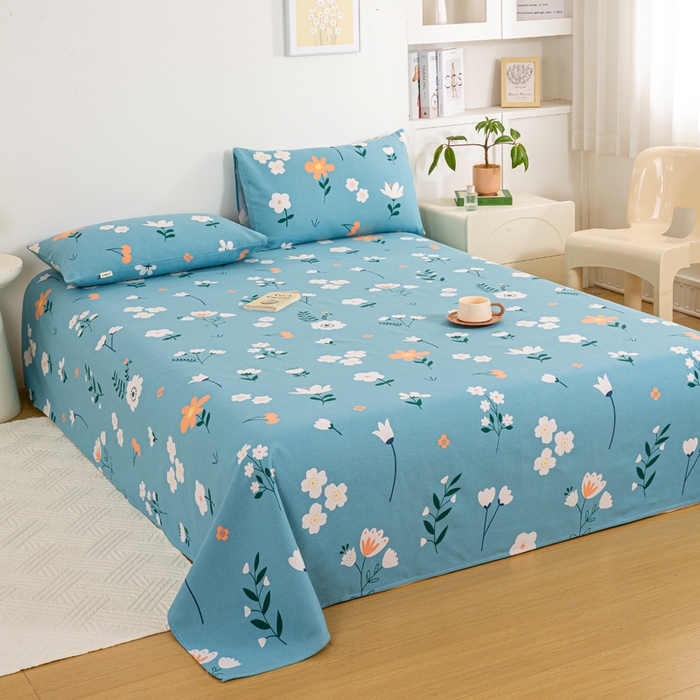 91家纺网 家纺一手货源 找家纺 红日子纺织品 2025新款直播热卖原棉老粗布印花床单三件套 如夏