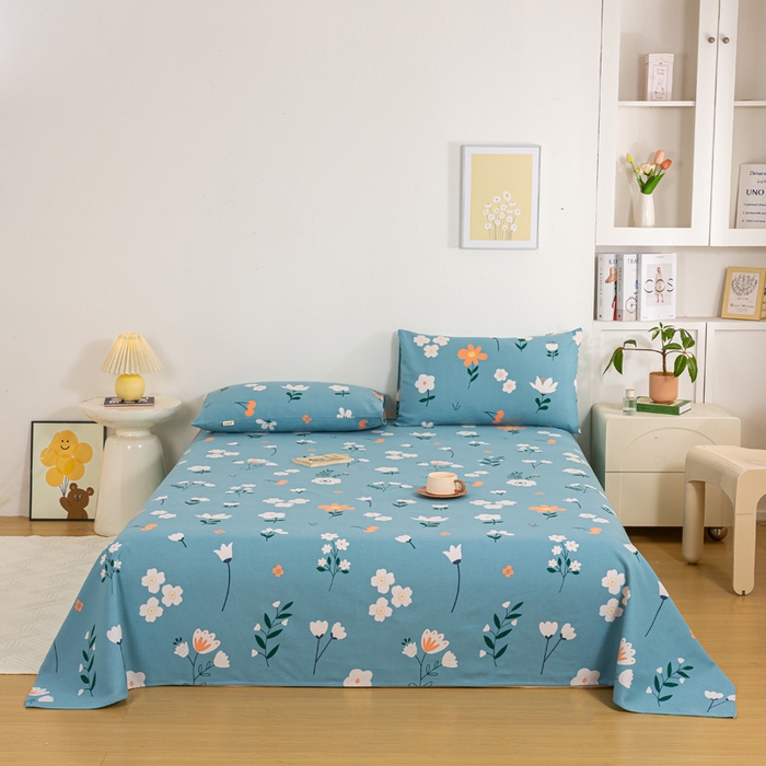 91家纺网 家纺一手货源 找家纺 红日子纺织品 2025新款直播热卖原棉老粗布印花床单三件套 如夏