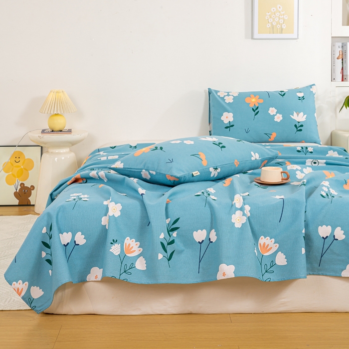 91家纺网 家纺一手货源 找家纺 红日子纺织品 2025新款直播热卖原棉老粗布印花床单三件套 如夏