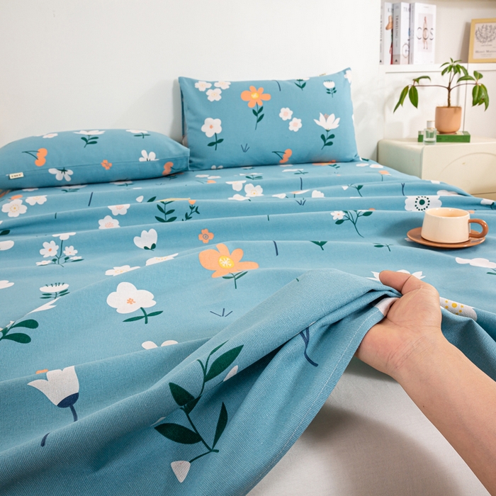 91家纺网 家纺一手货源 找家纺 红日子纺织品 2025新款直播热卖原棉老粗布印花床单三件套 如夏