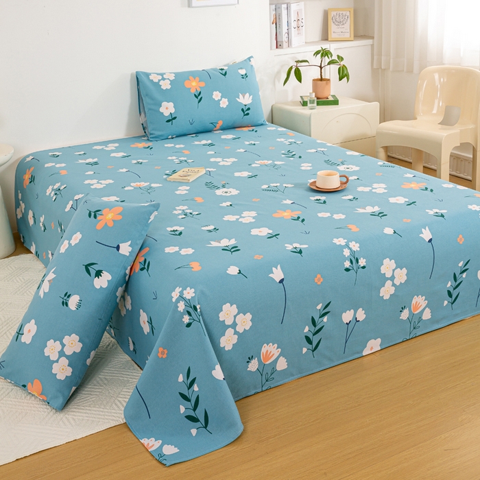 91家纺网 家纺一手货源 找家纺 红日子纺织品 2025新款直播热卖原棉老粗布印花床单三件套 如夏