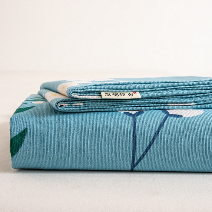 91家纺网 家纺一手货源 找家纺 红日子纺织品 2025新款直播热卖原棉老粗布印花床单三件套 如夏