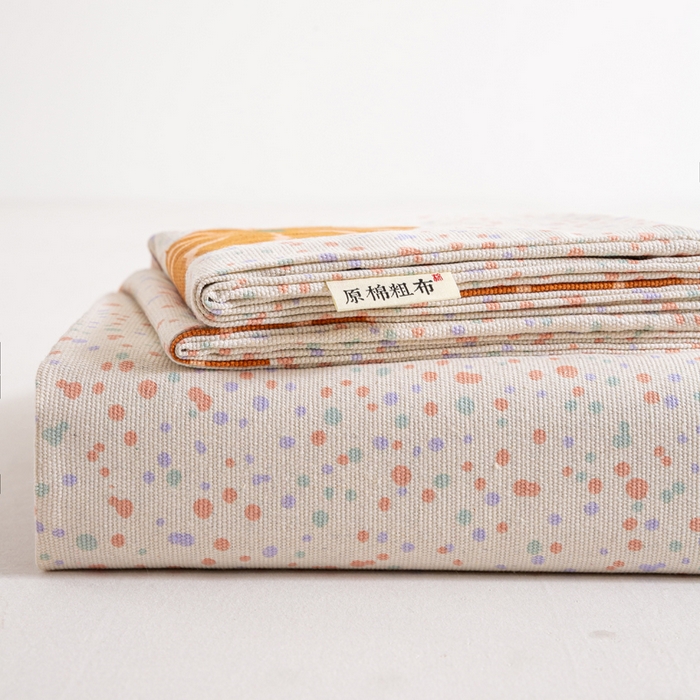 91家纺网 家纺一手货源 找家纺 红日子纺织品 2025新款直播热卖原棉老粗布印花床单三件套 柿柿如意