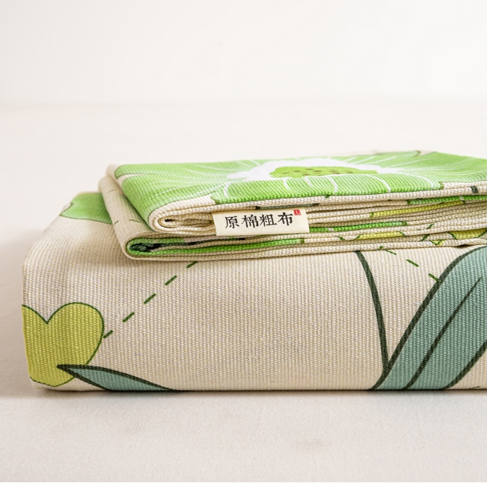 91家纺网 家纺一手货源 找家纺 红日子纺织品 2025新款直播热卖原棉老粗布印花床单三件套 花清香