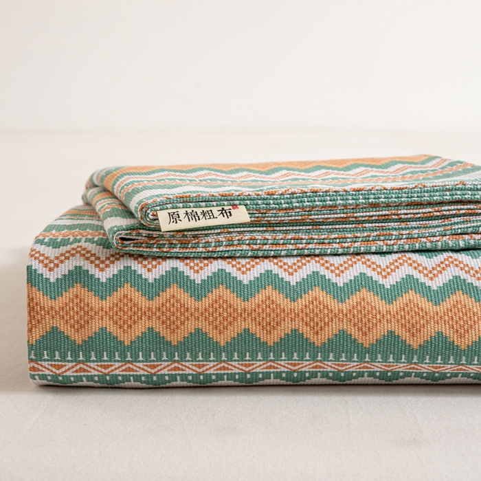 91家纺网 家纺一手货源 找家纺 红日子纺织品 2025新款直播热卖原棉老粗布印花床单三件套 亦凡