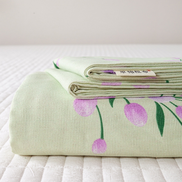 91家纺网 家纺一手货源 找家纺 红日子纺织品 2025新款直播热卖原棉老粗布印花床单三件套 镜花水月