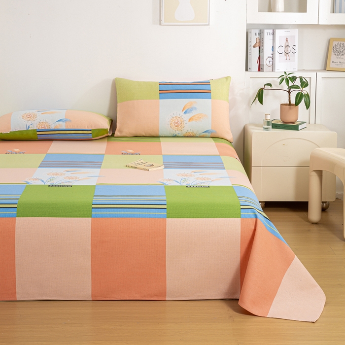 91家纺网 家纺一手货源 找家纺 红日子纺织品 2025新款直播热卖原棉老粗布印花床单三件套 如梦