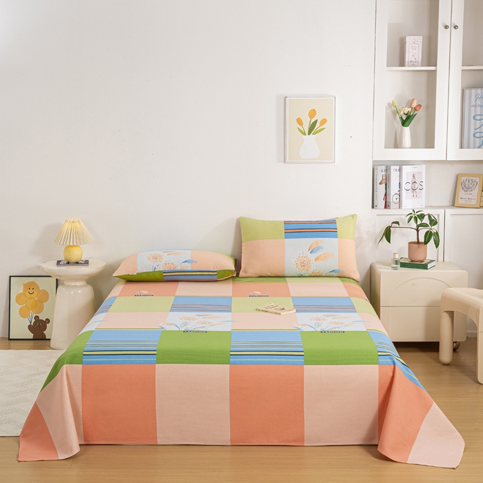 91家纺网 家纺一手货源 找家纺 红日子纺织品 2025新款直播热卖原棉老粗布印花床单三件套 如梦