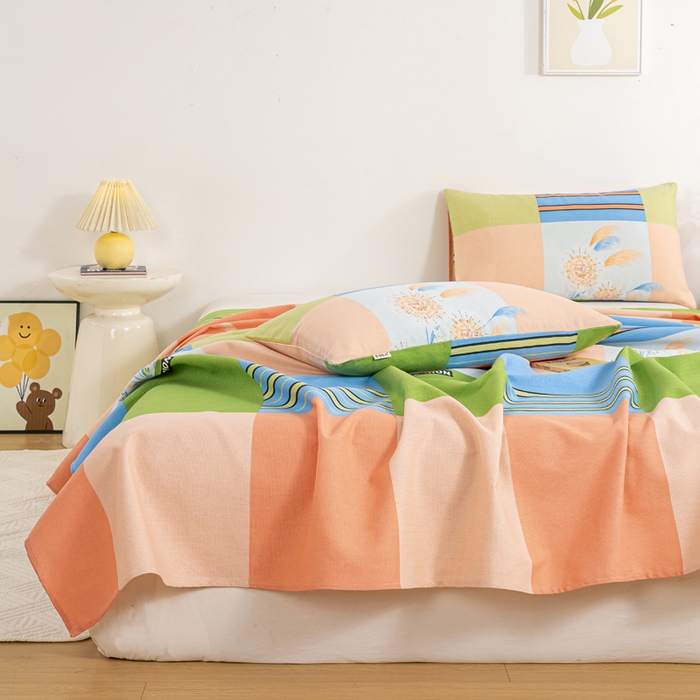 91家纺网 家纺一手货源 找家纺 红日子纺织品 2025新款直播热卖原棉老粗布印花床单三件套 如梦