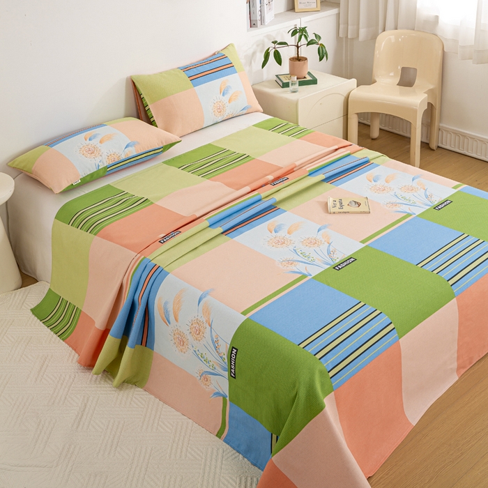 91家纺网 家纺一手货源 找家纺 红日子纺织品 2025新款直播热卖原棉老粗布印花床单三件套 如梦