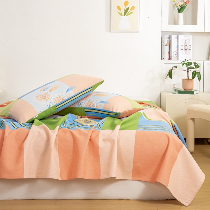 91家纺网 家纺一手货源 找家纺 红日子纺织品 2025新款直播热卖原棉老粗布印花床单三件套 如梦