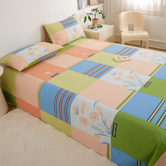 91家纺网 家纺一手货源 找家纺 红日子纺织品 2025新款直播热卖原棉老粗布印花床单三件套 如梦