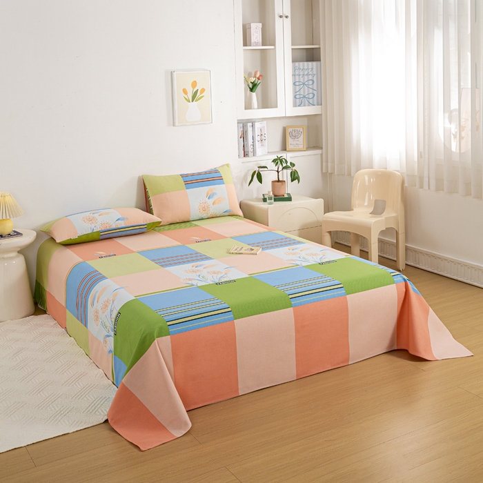 91家纺网 家纺一手货源 找家纺 红日子纺织品 2025新款直播热卖原棉老粗布印花床单三件套 如梦