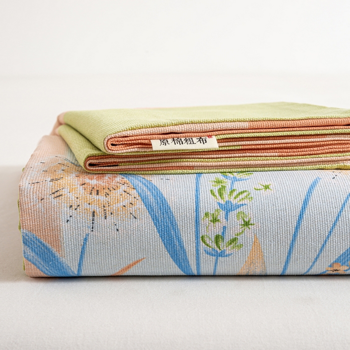 红日子纺织品 2025新款直播热卖原棉老粗布印花床单三件套 如梦