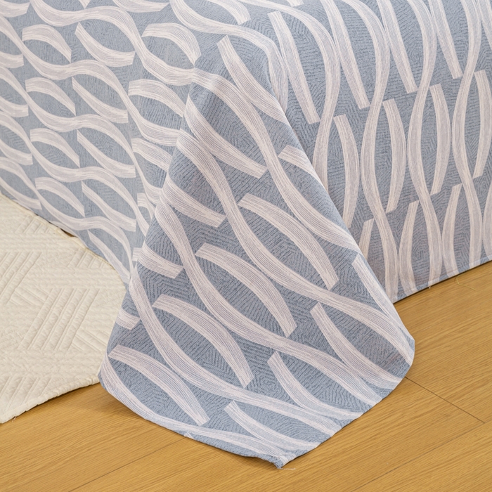 91家纺网 家纺一手货源 找家纺 红日子纺织品 2025新款直播热卖原棉老粗布印花床单三件套 缪斯-蓝