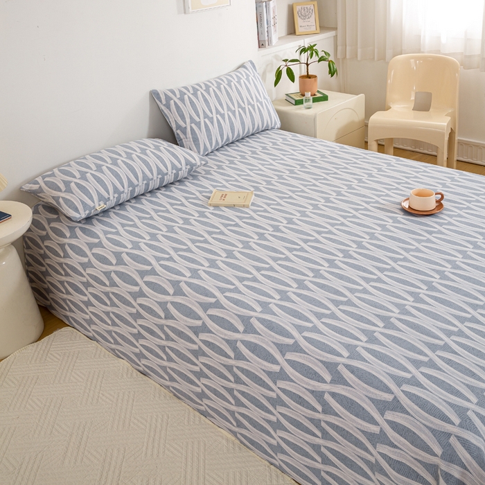 91家纺网 家纺一手货源 找家纺 红日子纺织品 2025新款直播热卖原棉老粗布印花床单三件套 缪斯-蓝