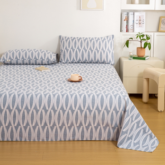 91家纺网 家纺一手货源 找家纺 红日子纺织品 2025新款直播热卖原棉老粗布印花床单三件套 缪斯-蓝