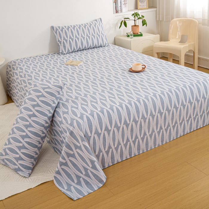 91家纺网 家纺一手货源 找家纺 红日子纺织品 2025新款直播热卖原棉老粗布印花床单三件套 缪斯-蓝