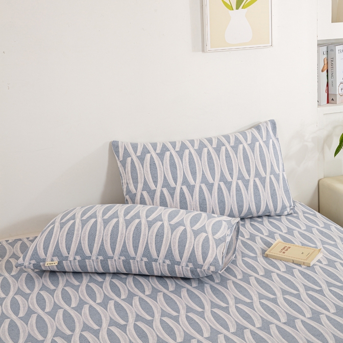 91家纺网 家纺一手货源 找家纺 红日子纺织品 2025新款直播热卖原棉老粗布印花床单三件套 缪斯-蓝