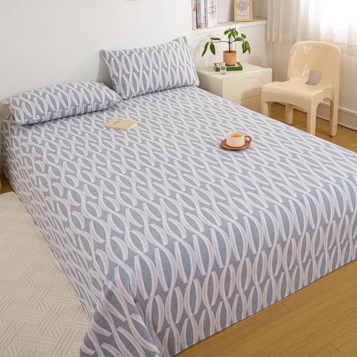 91家纺网 家纺一手货源 找家纺 红日子纺织品 2025新款直播热卖原棉老粗布印花床单三件套 缪斯-蓝