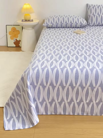 91家纺网 家纺一手货源 找家纺 红日子纺织品 2025新款直播热卖原棉老粗布印花床单三件套 缪斯-蓝