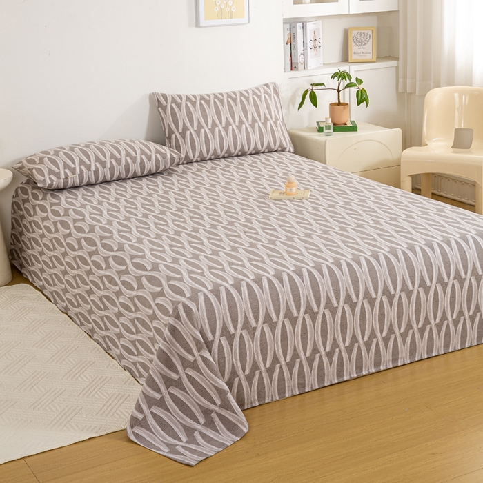 91家纺网 家纺一手货源 找家纺 红日子纺织品 2025新款直播热卖原棉老粗布印花床单三件套 缪斯-灰