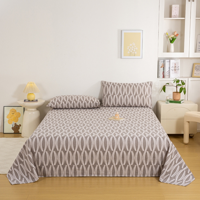 91家纺网 家纺一手货源 找家纺 红日子纺织品 2025新款直播热卖原棉老粗布印花床单三件套 缪斯-灰