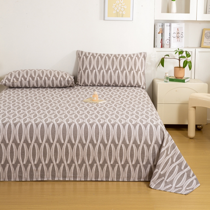 91家纺网 家纺一手货源 找家纺 红日子纺织品 2025新款直播热卖原棉老粗布印花床单三件套 缪斯-灰