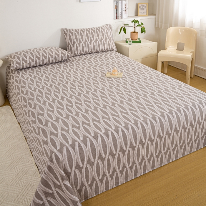 91家纺网 家纺一手货源 找家纺 红日子纺织品 2025新款直播热卖原棉老粗布印花床单三件套 缪斯-灰