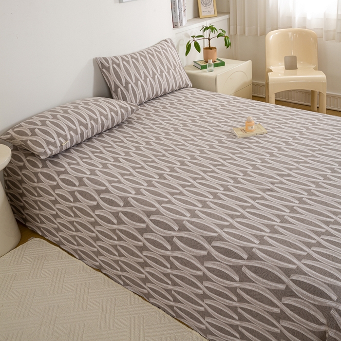 91家纺网 家纺一手货源 找家纺 红日子纺织品 2025新款直播热卖原棉老粗布印花床单三件套 缪斯-灰