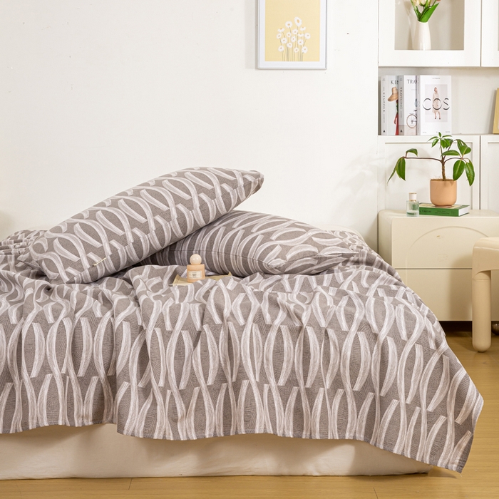 91家纺网 家纺一手货源 找家纺 红日子纺织品 2025新款直播热卖原棉老粗布印花床单三件套 缪斯-灰