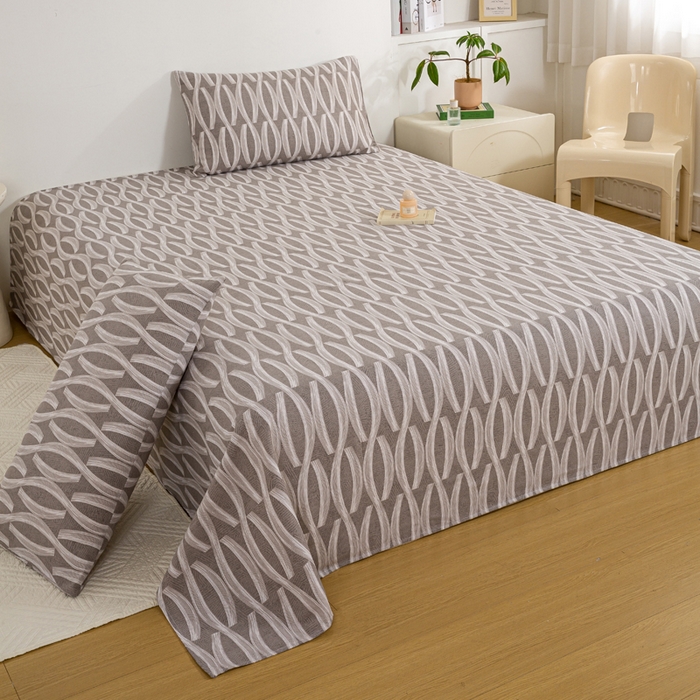 91家纺网 家纺一手货源 找家纺 红日子纺织品 2025新款直播热卖原棉老粗布印花床单三件套 缪斯-灰