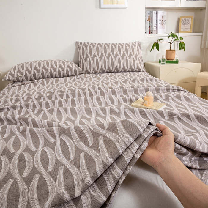 91家纺网 家纺一手货源 找家纺 红日子纺织品 2025新款直播热卖原棉老粗布印花床单三件套 缪斯-灰