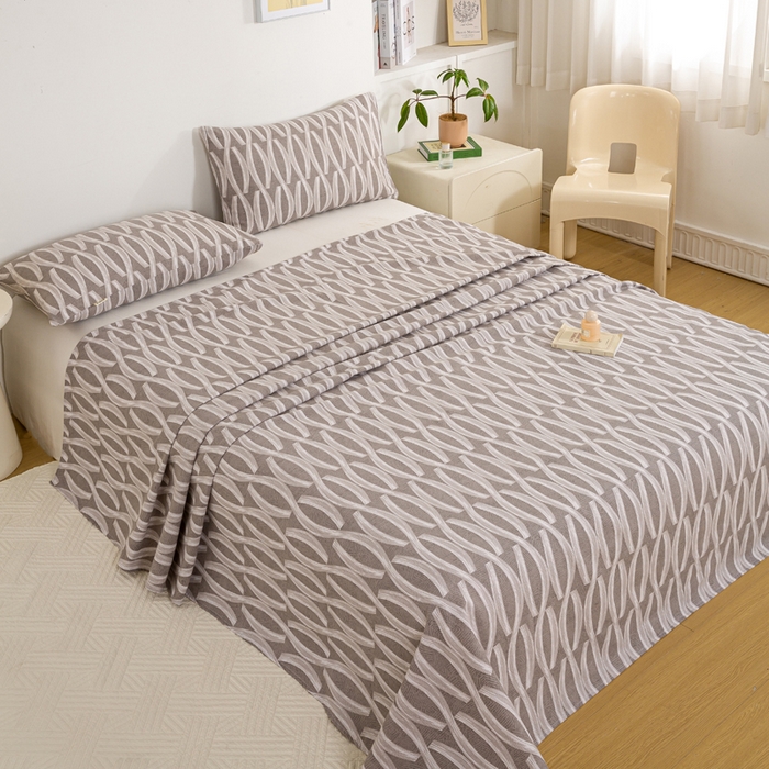 91家纺网 家纺一手货源 找家纺 红日子纺织品 2025新款直播热卖原棉老粗布印花床单三件套 缪斯-灰