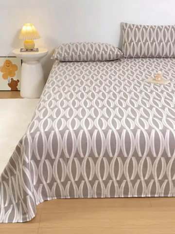 91家纺网 家纺一手货源 找家纺 红日子纺织品 2025新款直播热卖原棉老粗布印花床单三件套 缪斯-灰