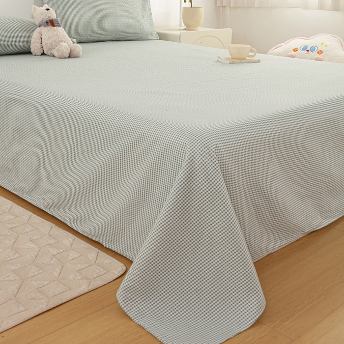 91家纺网 家纺一手货源 找家纺 红日子纺织品 2025新款直播热卖原棉老粗布印花床单三件套 绿格