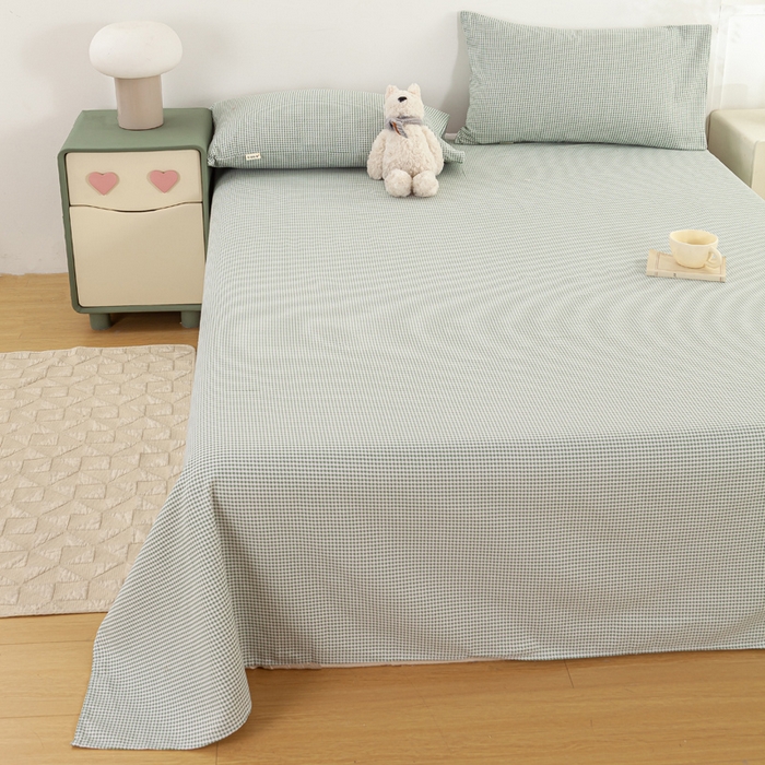 91家纺网 家纺一手货源 找家纺 红日子纺织品 2025新款直播热卖原棉老粗布印花床单三件套 绿格