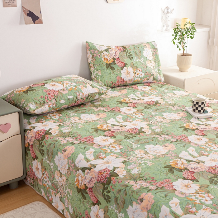 91家纺网 家纺一手货源 找家纺 红日子纺织品 2025新款直播热卖原棉老粗布印花床单三件套 花团锦簇