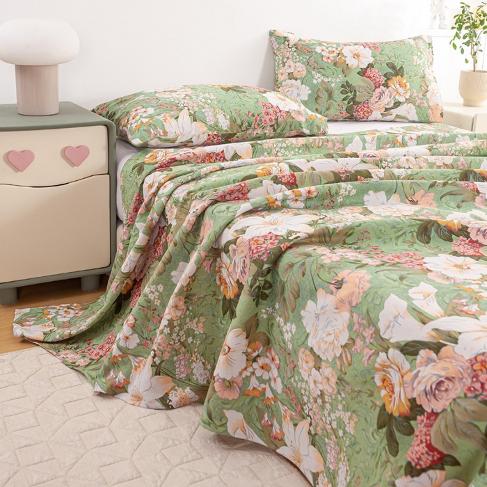 91家纺网 家纺一手货源 找家纺 红日子纺织品 2025新款直播热卖原棉老粗布印花床单三件套 花团锦簇