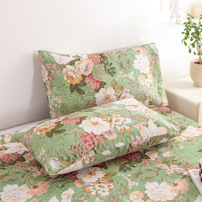 91家纺网 家纺一手货源 找家纺 红日子纺织品 2025新款直播热卖原棉老粗布印花床单三件套 花团锦簇