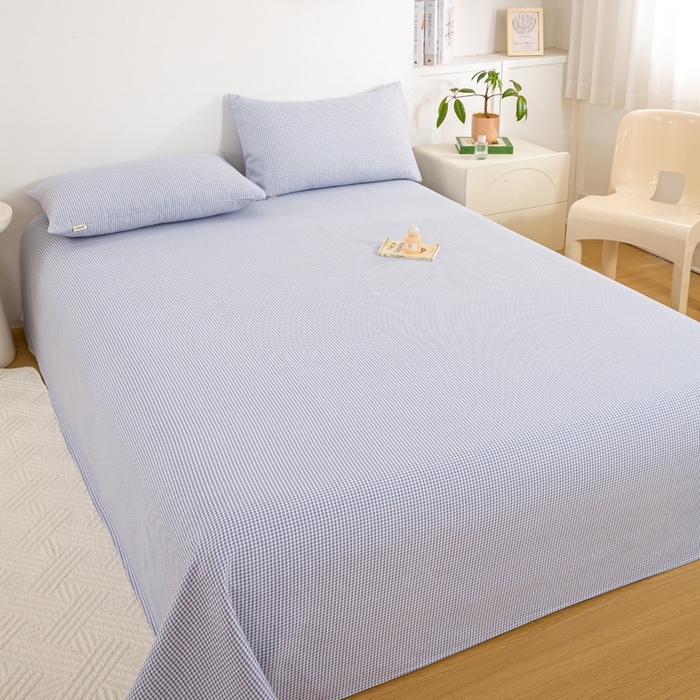 91家纺网 家纺一手货源 找家纺 红日子纺织品 2025新款直播热卖原棉老粗布印花床单三件套 蓝格