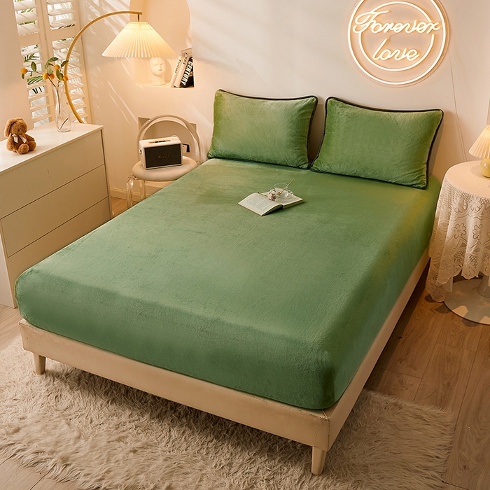 91家纺网 家纺一手货源 找家纺 （总）耐思家纺 2023新款牛奶绒单面床笠  床笠 三件套