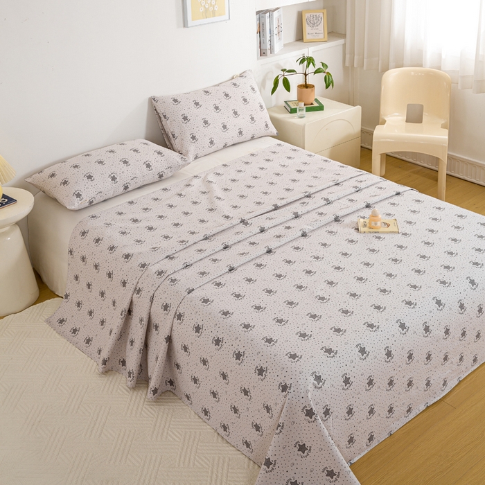 91家纺网 家纺一手货源 找家纺 红日子纺织品 2025新款直播热卖原棉老粗布印花床单三件套 加州阳光