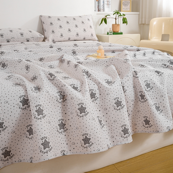 91家纺网 家纺一手货源 找家纺 红日子纺织品 2025新款直播热卖原棉老粗布印花床单三件套 加州阳光