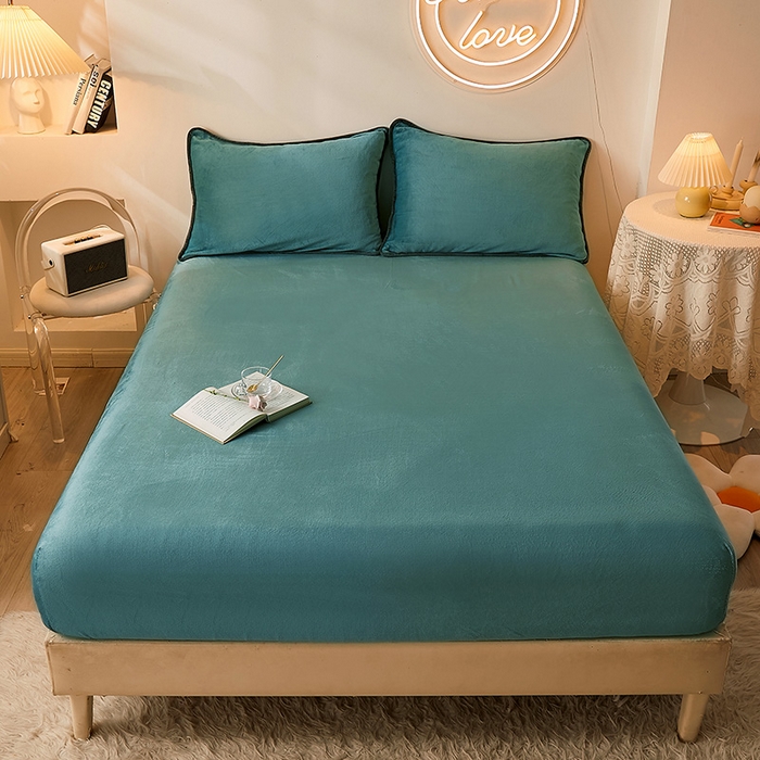 91家纺网 家纺一手货源 找家纺 （总）耐思家纺 2023新款牛奶绒单面床笠  床笠 三件套