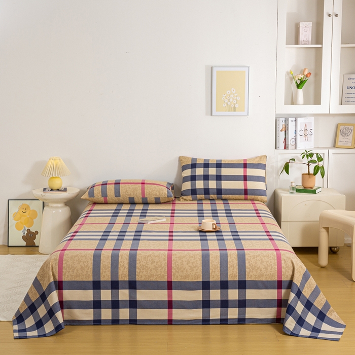 91家纺网 家纺一手货源 找家纺 红日子纺织品 2025新款直播热卖原棉老粗布印花床单三件套 巴宝莉-咖