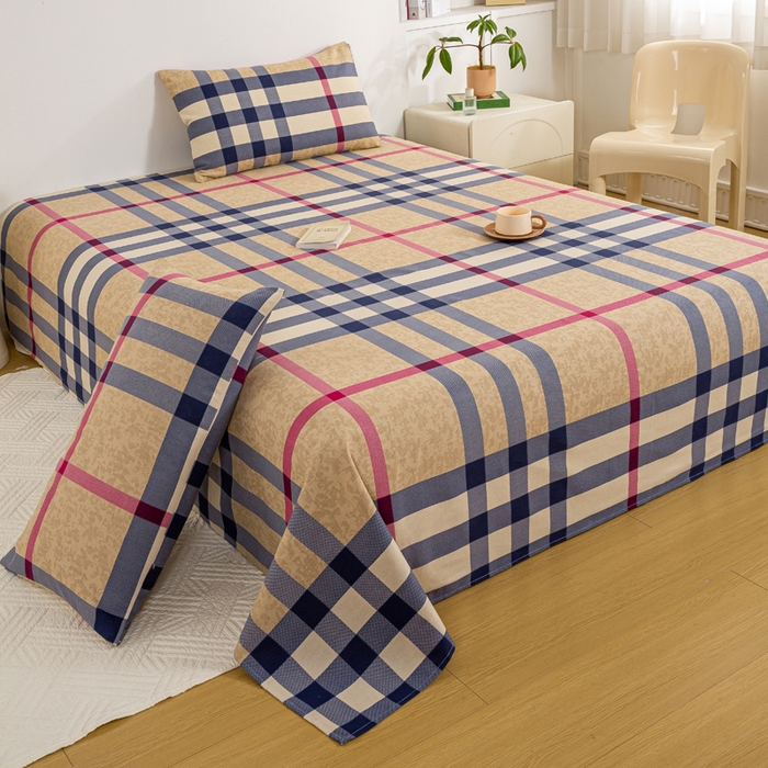 91家纺网 家纺一手货源 找家纺 红日子纺织品 2025新款直播热卖原棉老粗布印花床单三件套 巴宝莉-咖