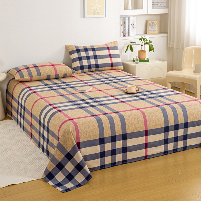 91家纺网 家纺一手货源 找家纺 红日子纺织品 2025新款直播热卖原棉老粗布印花床单三件套 巴宝莉-咖