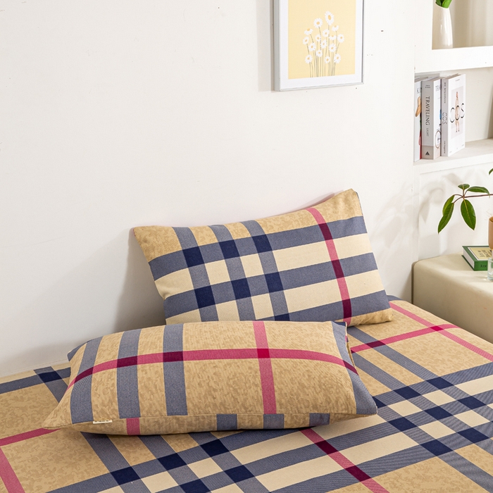 91家纺网 家纺一手货源 找家纺 红日子纺织品 2025新款直播热卖原棉老粗布印花床单三件套 巴宝莉-咖